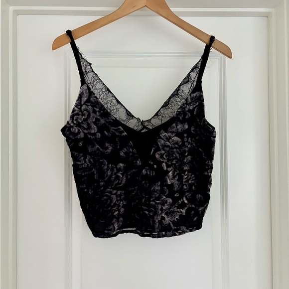 Millau Y2K Velvet Burnout Lace Trim Fairy Grunge Cropped Tank Top Size S - Picture 1 of 6